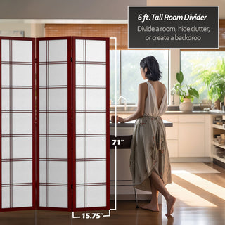 6' Tall Canvas Double Cross Room Divider, Rosewood, 6 Panels