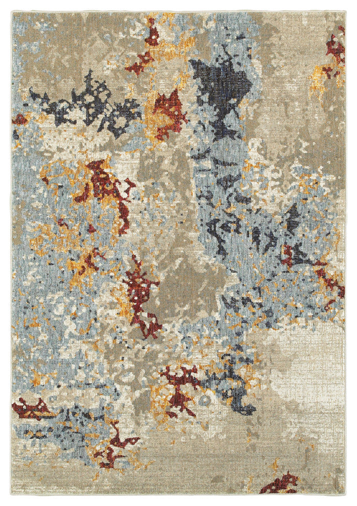 Elements Marbled Patina Beige/Blue Area Rug, 5'3"x7'3"