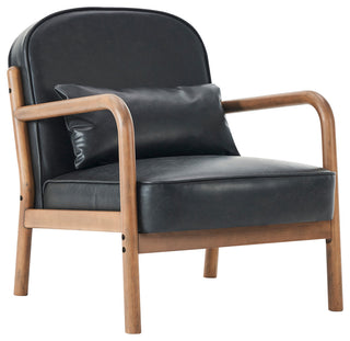 Mid-Century Modern Faux Leather/Solid Wood Accent Chair, Black/Walnut