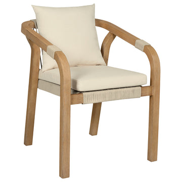Cypress Outdoor Patio Dining Chair Wood Light Gray Rope Ivory Cushions Set of 2