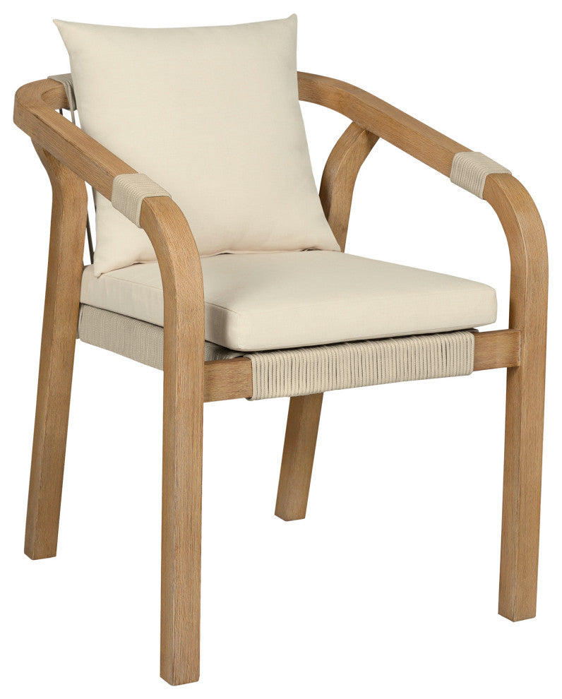 Cypress Outdoor Patio Dining Chair Wood Light Gray Rope Ivory Cushions Set of 2