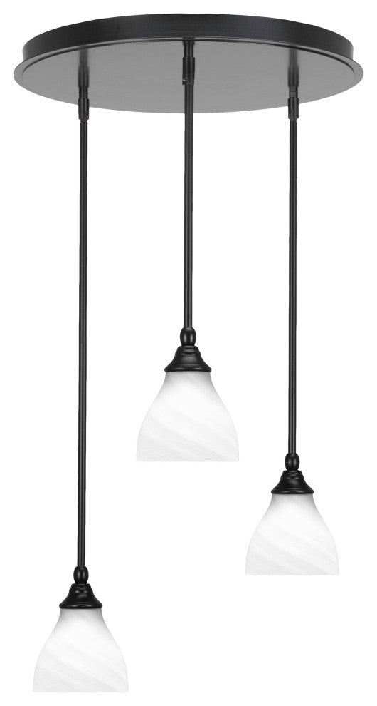 Empire 3-Light Cluster Pendalier, Matte Black/White Marble