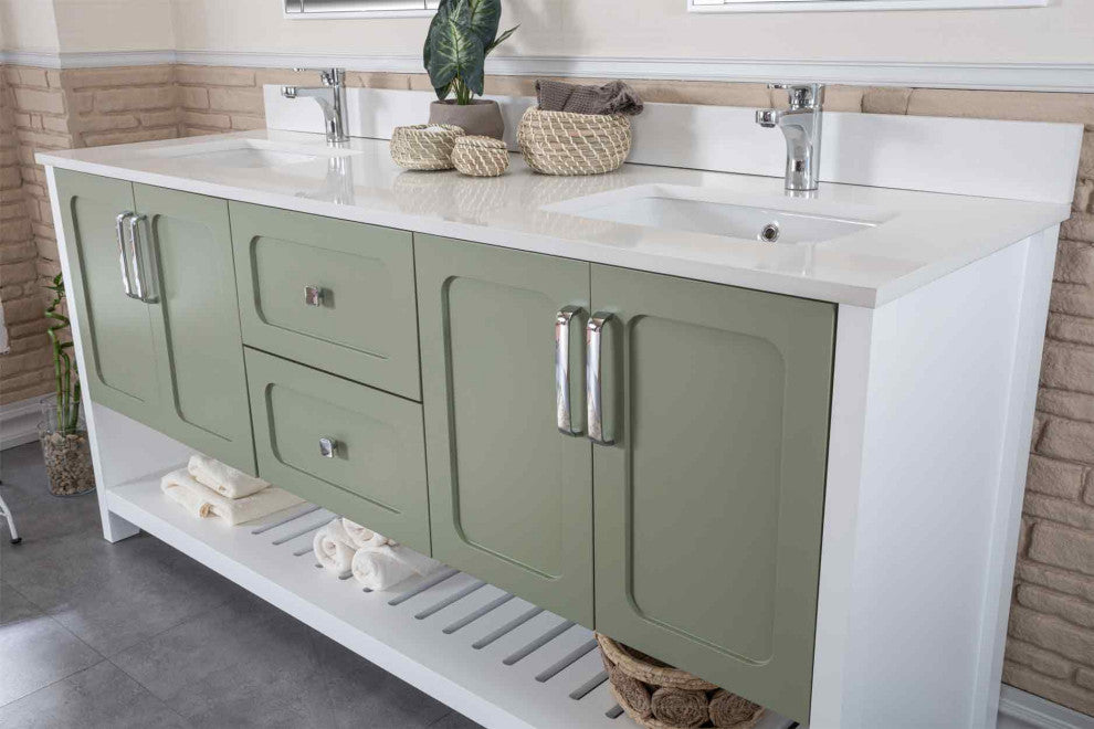 Florin Collection 72" Bathroom Vanity With Sink, Mirror, Countertop, Green