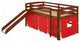 Brown Wooden Red Tent Low Loft Bed With Slide