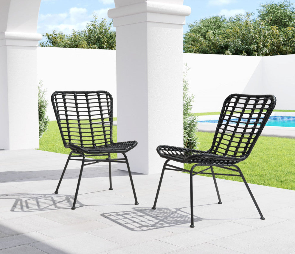 Dining Chair, Set of 2, Aluminum, Metal, Black, Outdoor Patio Balcony Garden