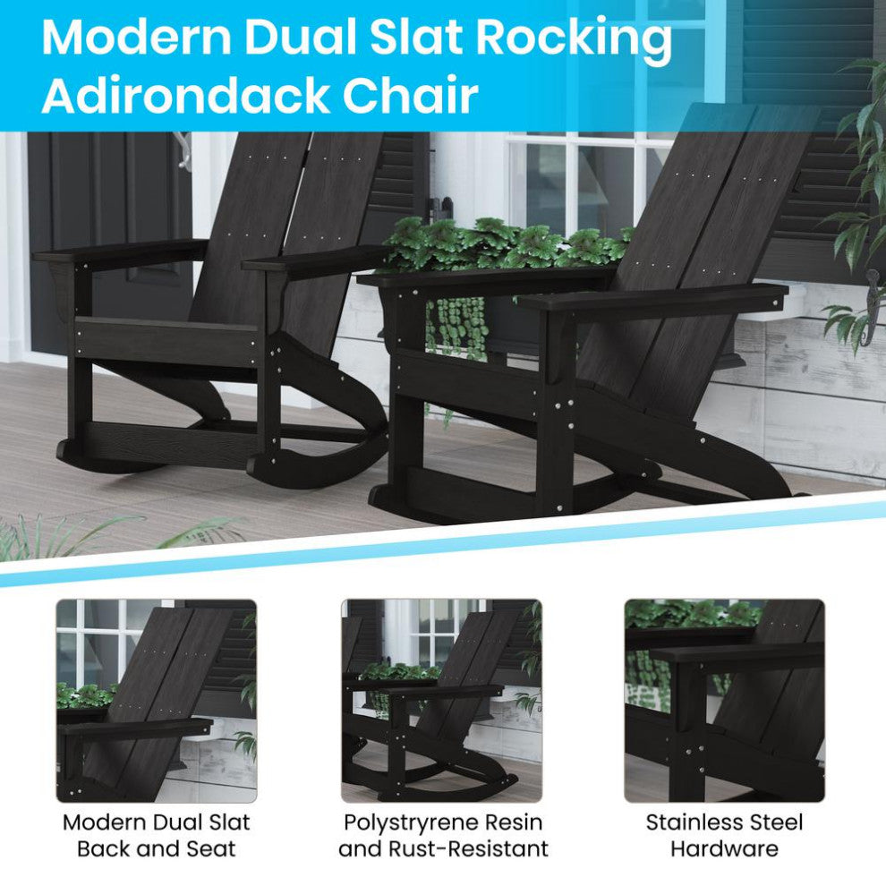 Finn Set of 2 Outdoor Rocking Adirondack Chair-Rust Resistant Hardware, Black