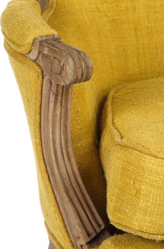 Sebastian Club Chair, Dry Natural Finish, Yellow Raw Silk