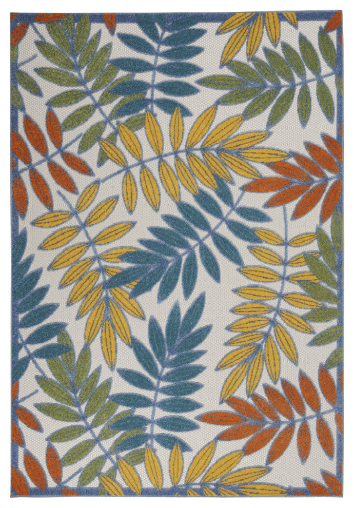 5' X 8' Green And Ivory Floral Indoor Outdoor Area Rug