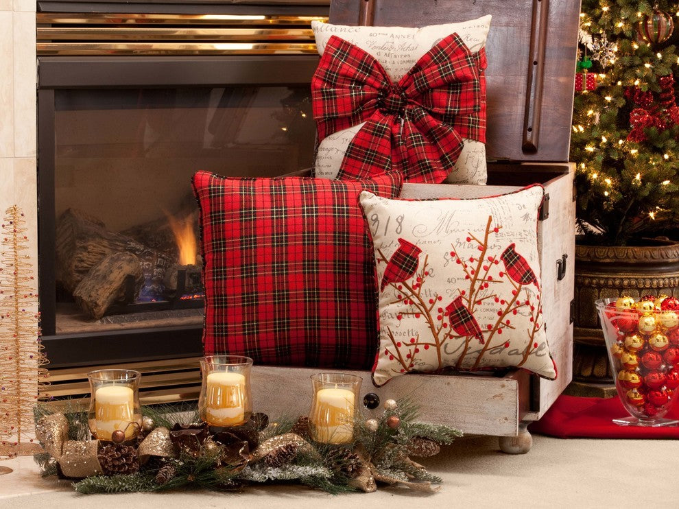 Holiday Embroidered Cardinals Throw Pillow