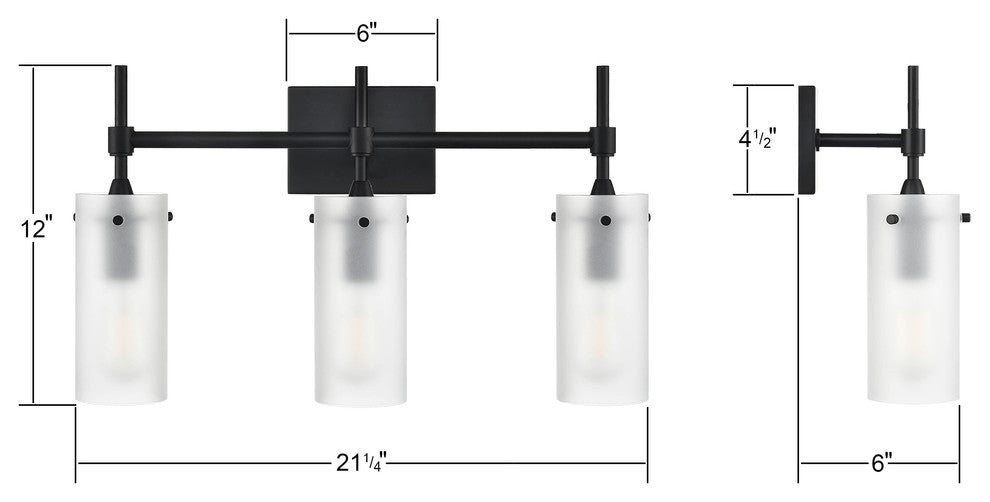 Effimero 3-Light Wall Sconce, Black With Frosted Glass