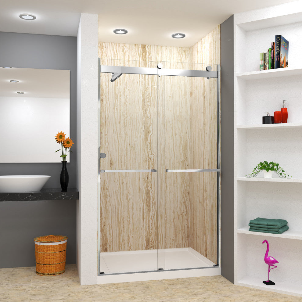 Transolid Brianna 48" W x 80" H Frameless Sliding Shower Door, Polished Chrome