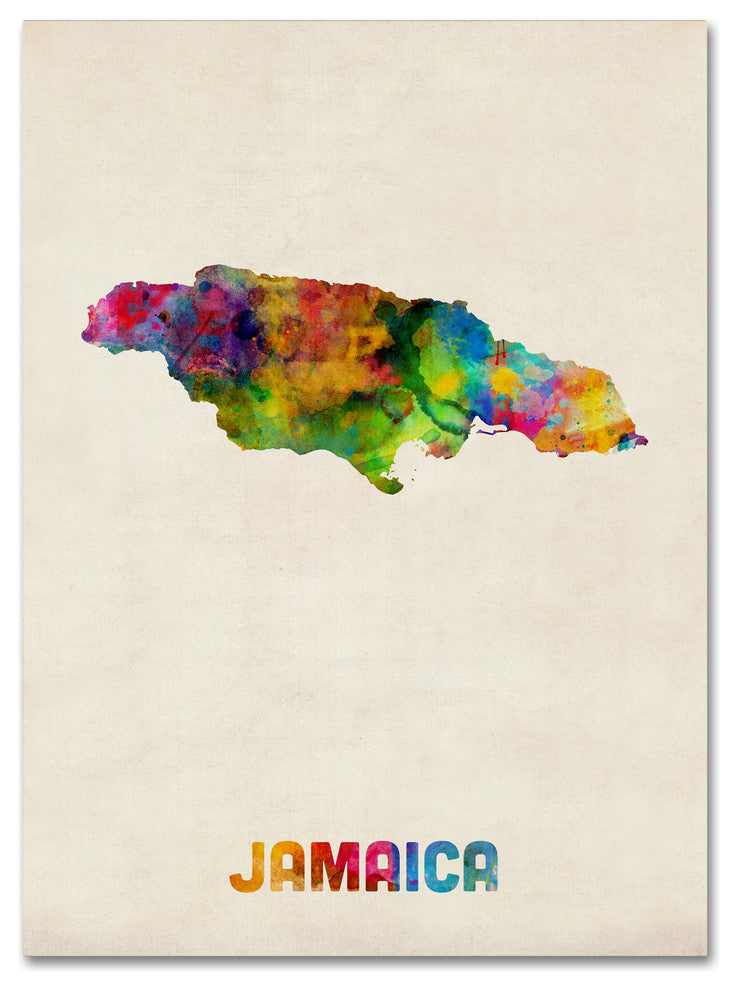 'Jamaica Watercolor Map' Canvas Art by Michael Tompsett