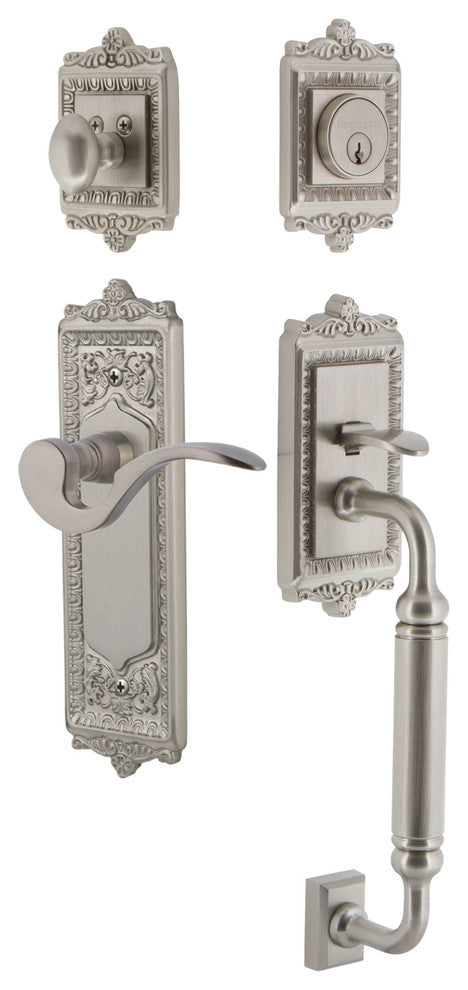 Egg & Dart Plate C Grip Entry Set Manor Lever, Satin Nickel, 2-3/8", Left