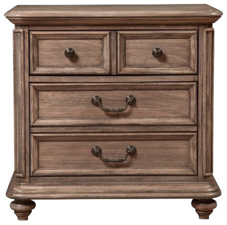 Mahogany Wood 2 Drawer Nightstand In French Truffle Brown
