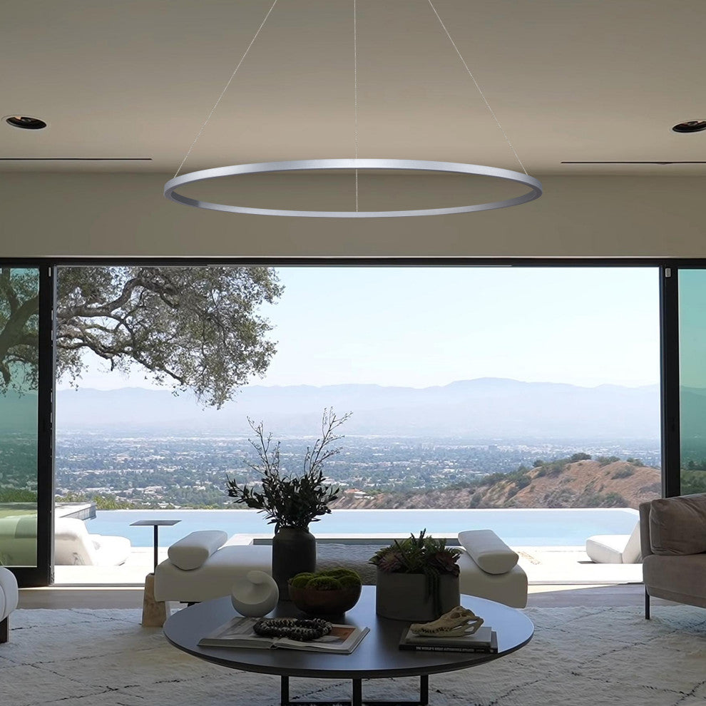 51" Tania LED Circular Chandelier, Adjustable Suspension Fixture, Silver