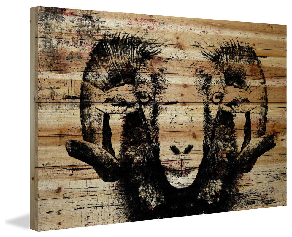 "Staring Ram Eyes" Painting Print on Natural Pine Wood, 36"x24"