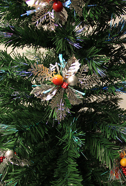 Pre-Lit Fiber Optic Artificial Christmas Tree with Silver Holly, Multi, 6'