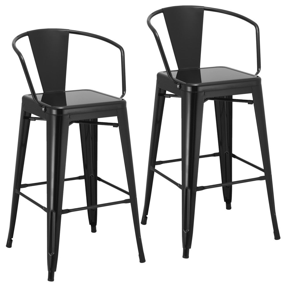 Set of 2 Industrial Splat Back Steel Bar Stools, Black