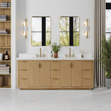 Vinnova Cadiz Bath Vanity, Composite Stone Top, Washed Ash Grey, 84", No Mirror