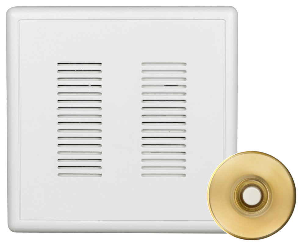 PrimeChime Plus 2 - Video Compatible Doorbell Chime Kit, Polished Brass, Stucco Button