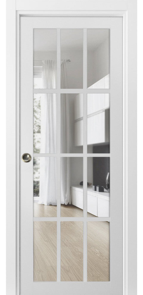 Sliding French Pocket Door 30 x 80 With Clear Glass, Felicia 3355 Matte White