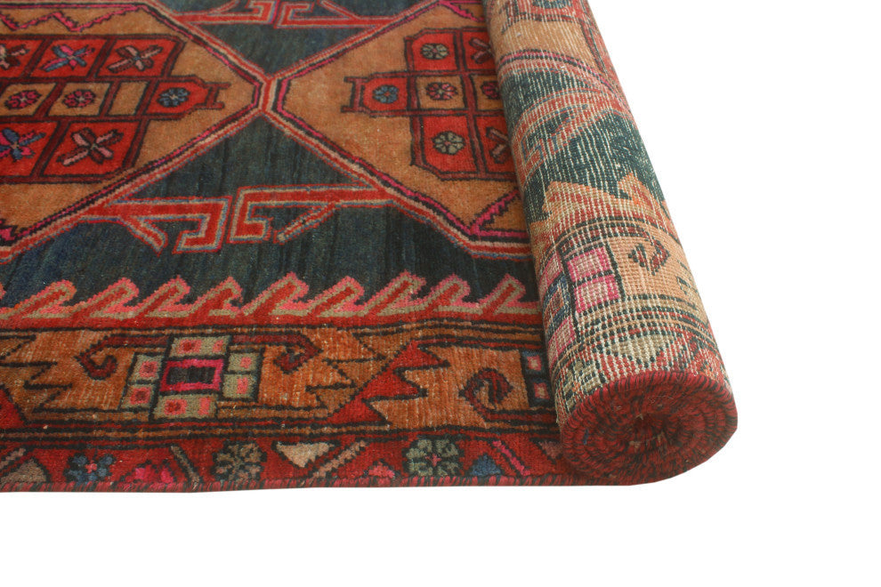Fine Vintage Distressed Bitanig Charcoal/Rust Runner, 3'4x10'4