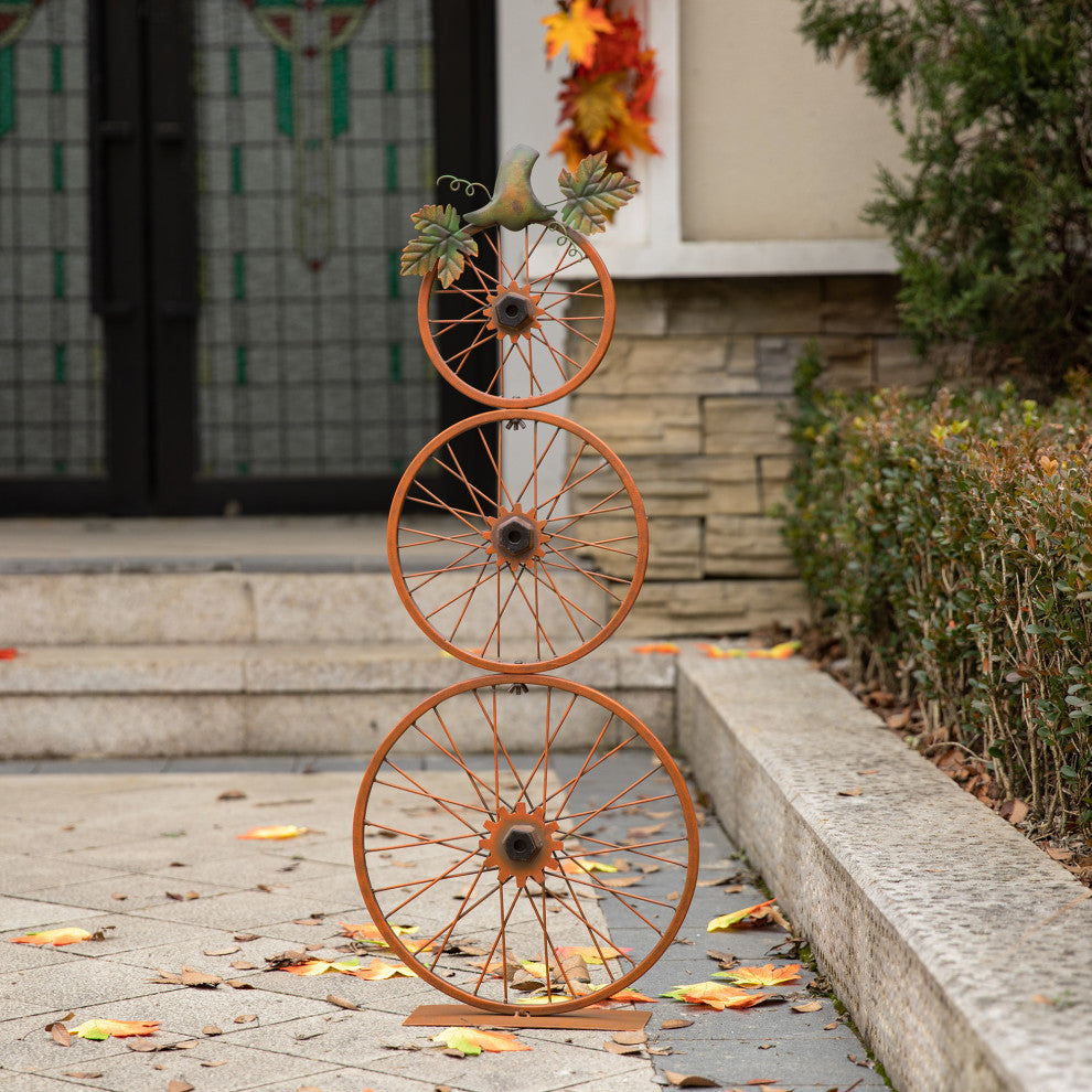 33.25''H Fall Bicycle Wheel Pumpkin Porch Decor