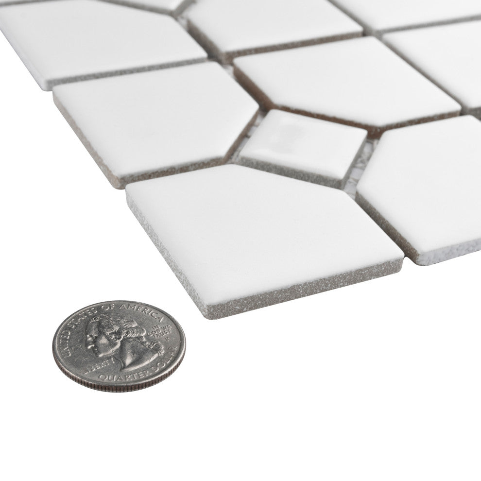 Oxford Matte White w/ Glossy White Dot Porcelain Floor and Wall Tile