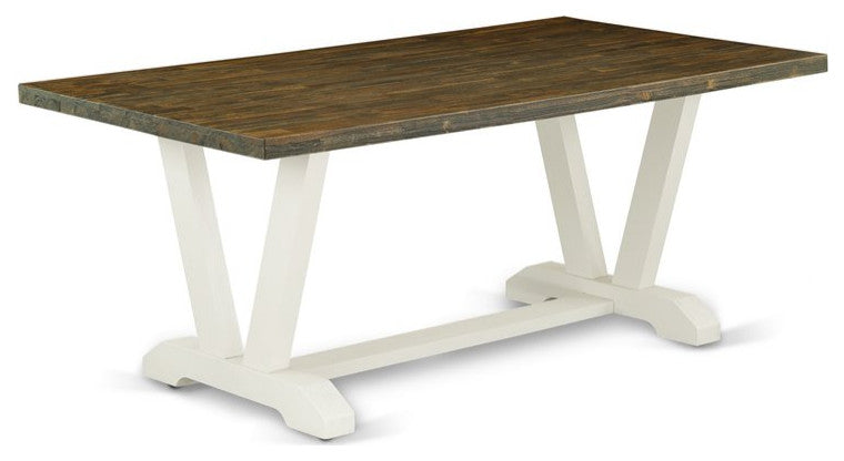 6-Piece Set Table Top and Dining Bench and 4 Chairs, Linen White