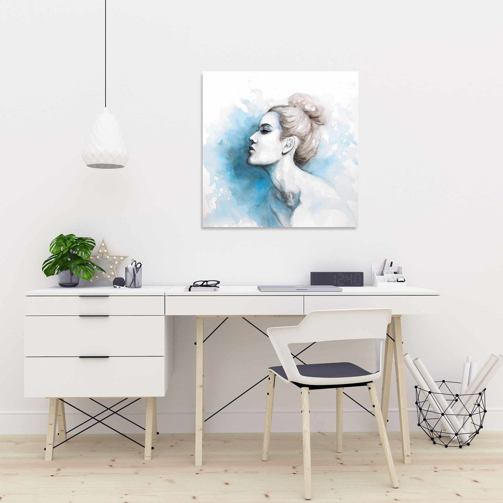 Watercolor Abstract Girl Profile, Fine Art Gallery Wrapped Canvas, 24"x24"