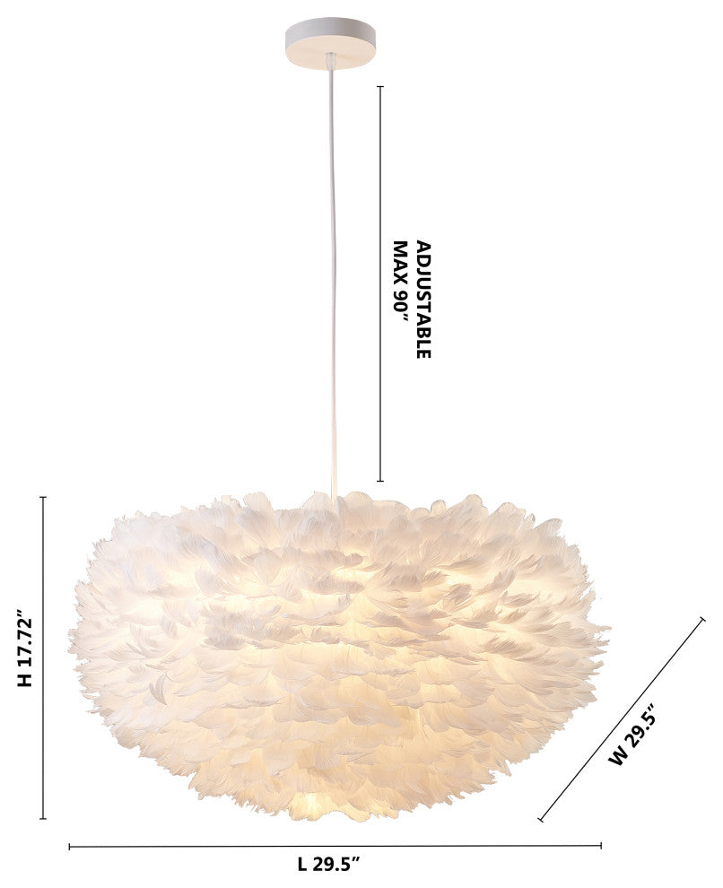 White Iron Ceiling Fixture With Grey Goose Feather, White