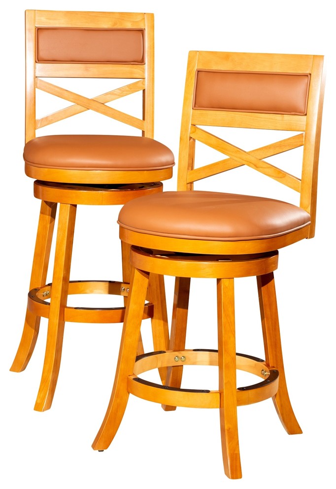 DTY Indoor Living Meeker X Back Swivel Stool, 24" Counter Stool, Natural, Saddle Leather