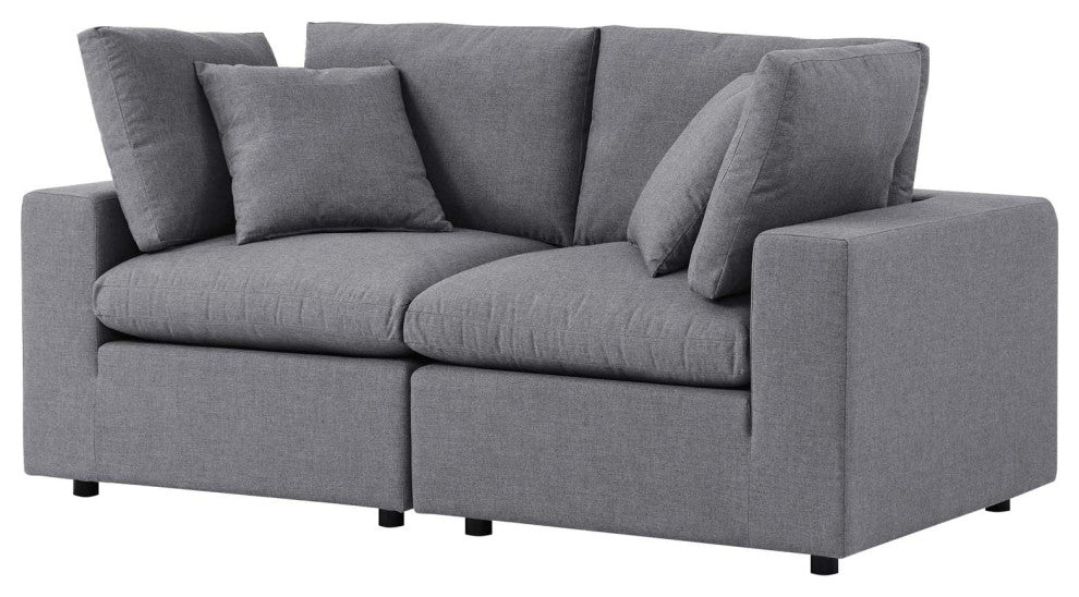 Modular Lounge Loveseat Deep Sofa, Sunbrella, Gray, Modern, Outdoor Patio