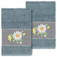 Linum Home Turkish Cotton Daisy 2-Piece Embellished Hand Towel Set, Teal