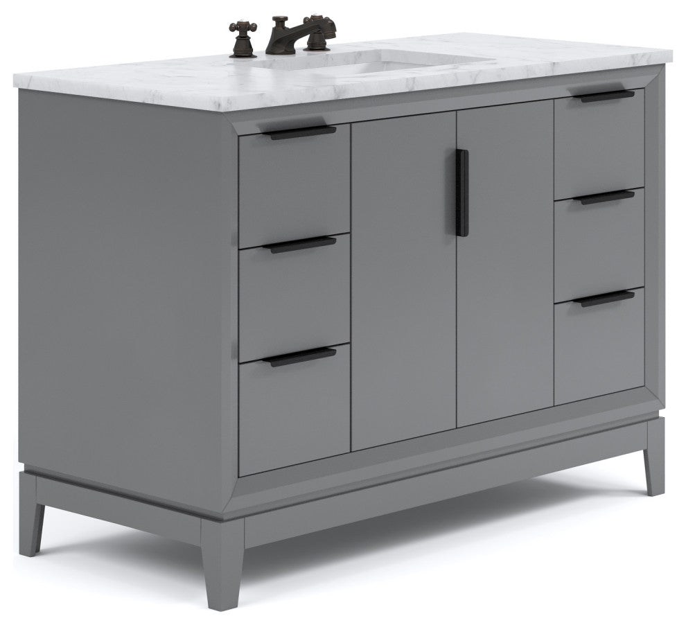 Elizabeth 48" Single Sink Carrara White Marble Vanity, Cashmere Gray