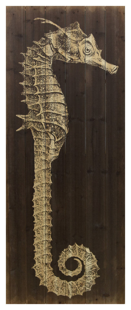 "Seahorse A" Wood Wall Art Giclee Printed on Solid Fir Wood Planks