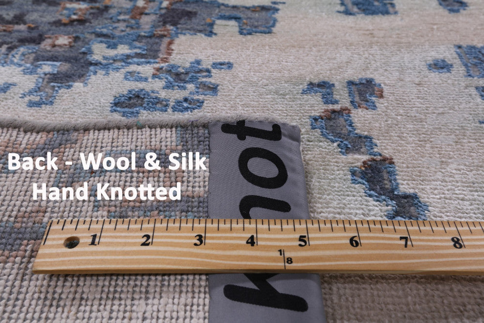 8' 11" X 12' 0" Abstract Wool and Silk Hand Knotted Rug Q6231