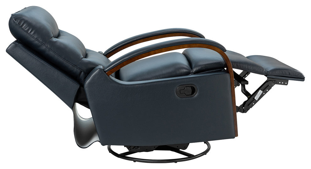 Konradin Genuine Leather Swivel Rocking Manual Recliner Set of 2, Navy