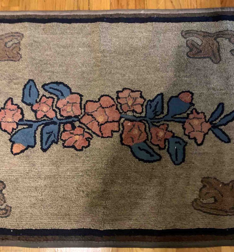Handmade Antique American Hooked Rug, 2.3'x4', 70cmx122cm 1900s
