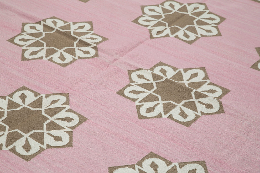 Rug N Carpet - Handmade Wool 8' 2'' x 9' 11'' Geometric Dhurrie Kilim Rug