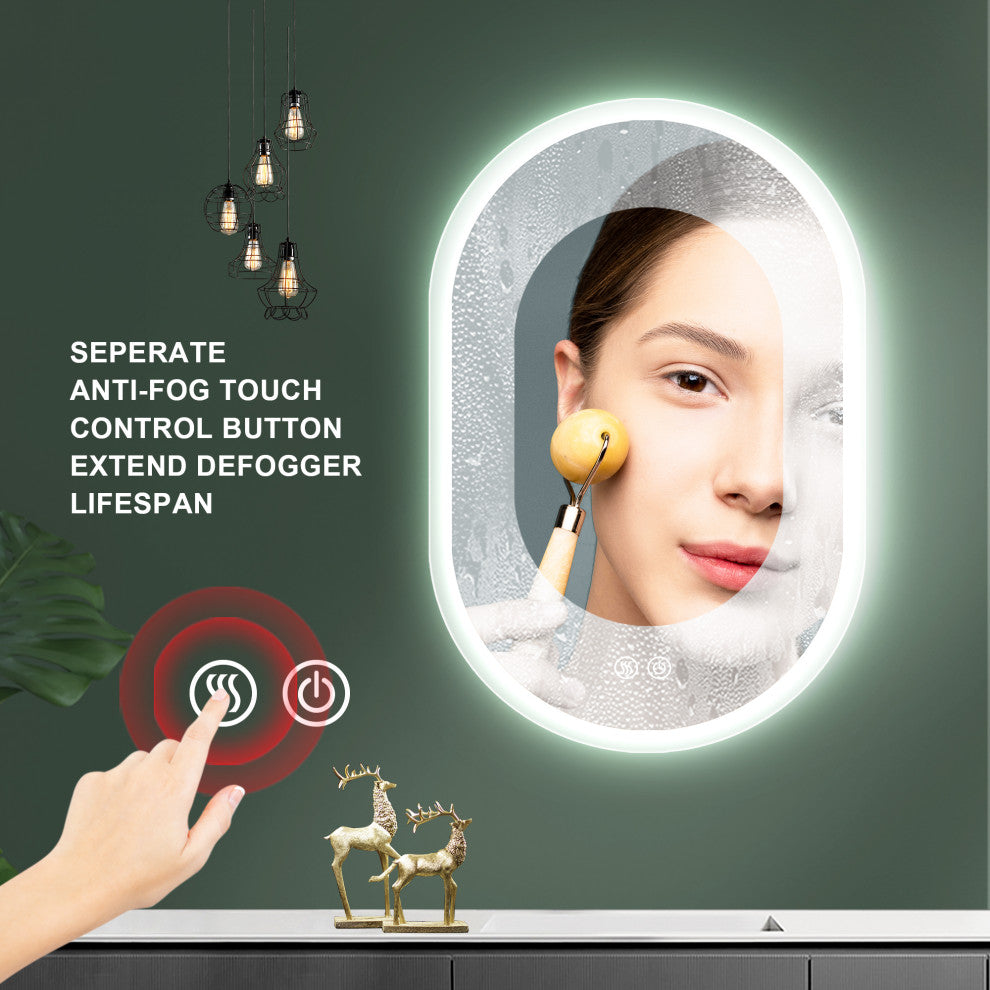 Anti-Fog Dimmable LED Oval Frameless Wall-mounted Bathroom Backlit Mirror, 32" X