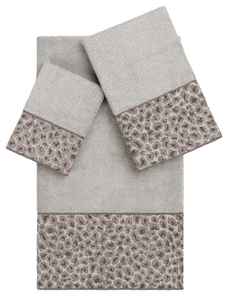 Linum Home Turkish Cotton Spots 3-Piece Embellished Towel Set, Light Gray