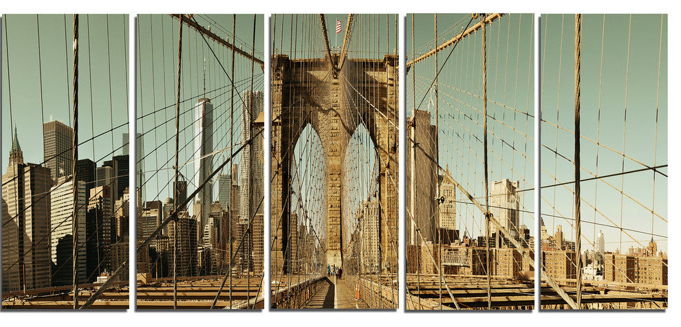 "Manhattan Bridge in New York Brown" Canvas Print60"x28", 5-Panels