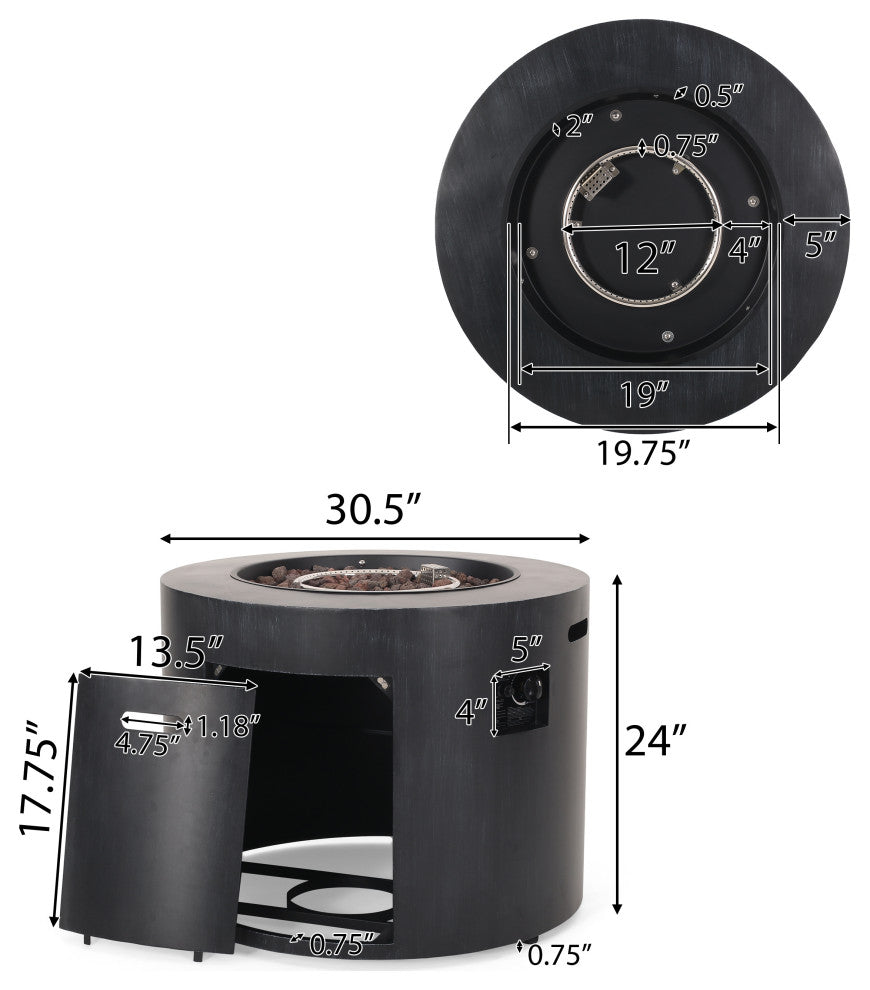 Jasmine Outdoor 40,000 BTU Circular Fire Pit, Brushed Black