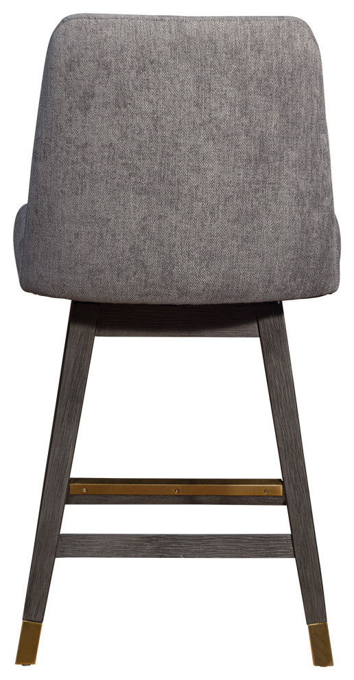 Amalie Swivel Counter Stool in Grey Oak Wood Finish with Mocha Fabric