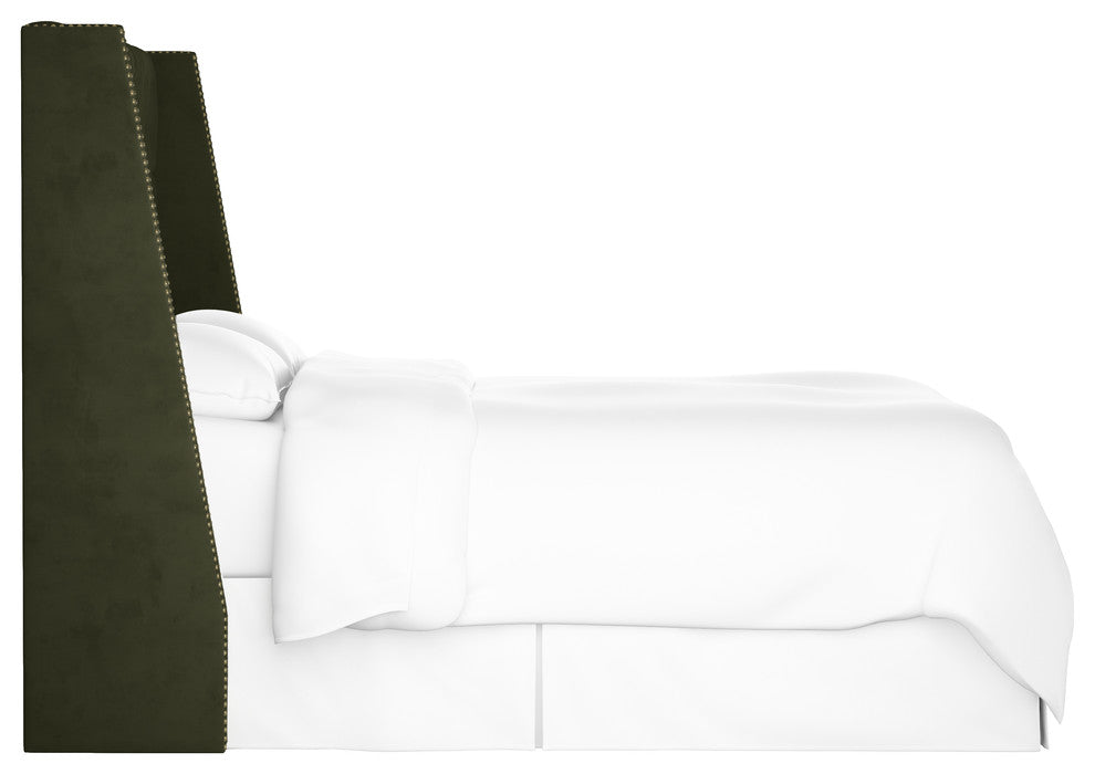 Williams King Nail Button Tufted Wingback Headboard, Velvet Loden