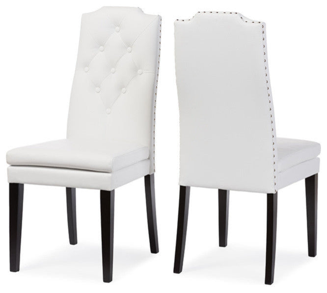Dylin Faux Leather Button-Tufted Nail Heads Trim Dining Chair, Set of 2, White