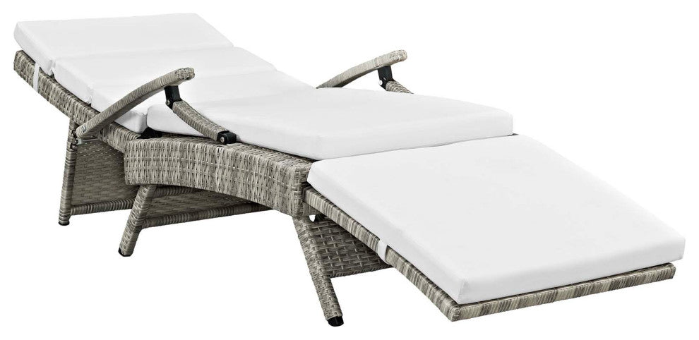 Envisage Chaise Outdoor Patio Wicker Rattan Lounge Chair-Light Gray White