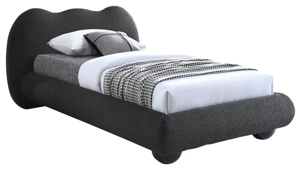 Hyde Boucle Fabric Upholstered Bed, Black, Twin