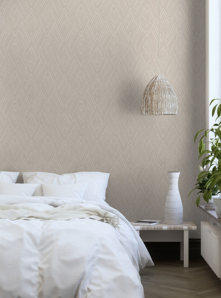 Woven Look Mixed Chevron Peel and Stick Vinyl Wallpaper, Warm Grey, 24"w X 108"h